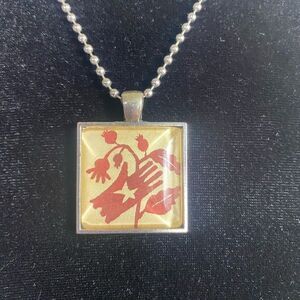 Handmade Necklace 1” square resin dome Pendant w/digitalize image of hand